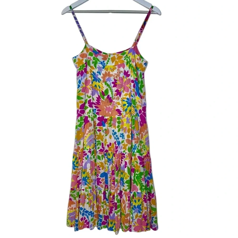 Mister Zimi Women's Dress 8 Sleeveless Tiered Trapeze Midi Kaleidoscope‎ Cottage